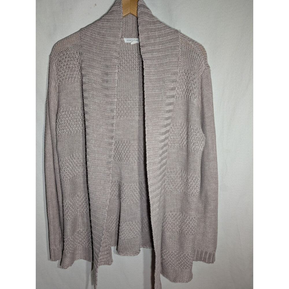 Honey Punch Women's Knit Open Front Cardigan‎ Sweater Sz Medium cozy Taupe